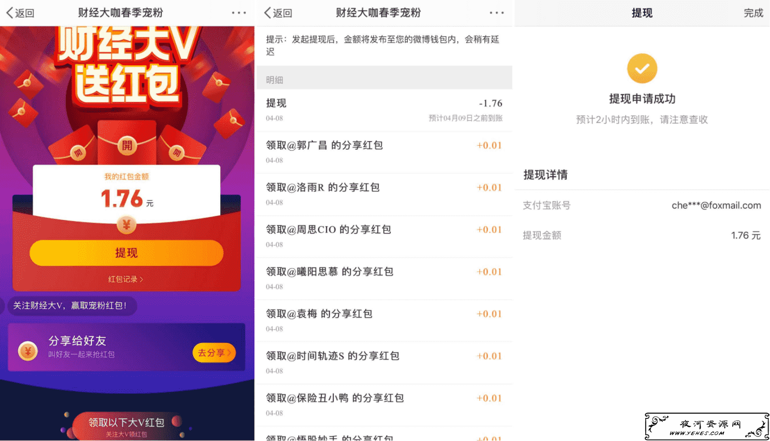 微博关注大V领2元左右红包