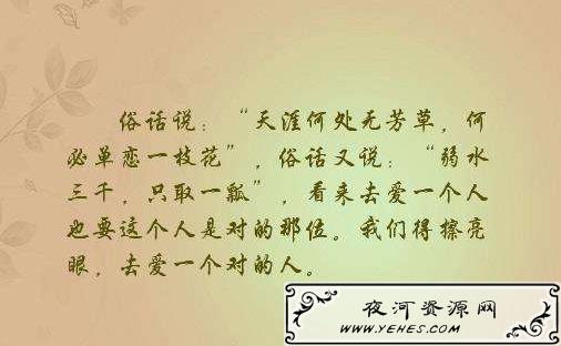 “人生何处无芳草，何必单恋一枝花”是什么意思？