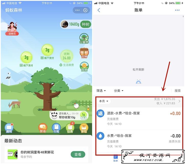 支付宝BUG_利用生活缴费领蚂蚁森林2620g能量