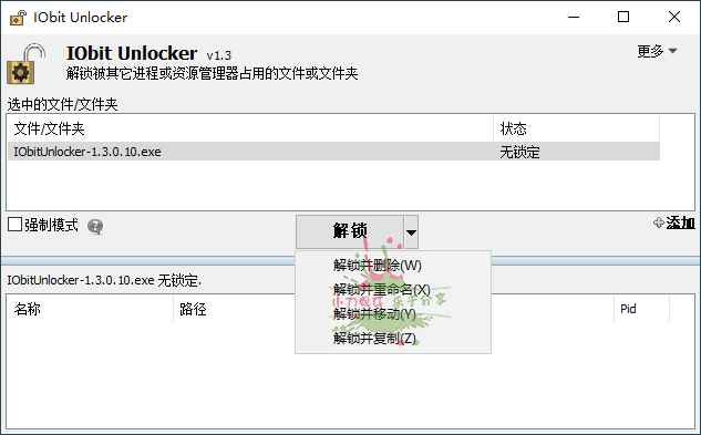 解除文件锁定/强制删除文件工具 IObit Unlocker v1.3.0.10单文件