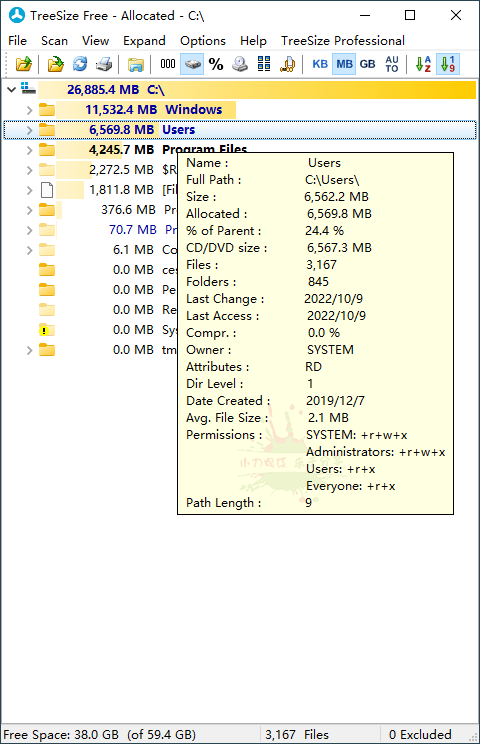 硬盘空间管理工具 TreeSize Free v2.1.0.82单文件版